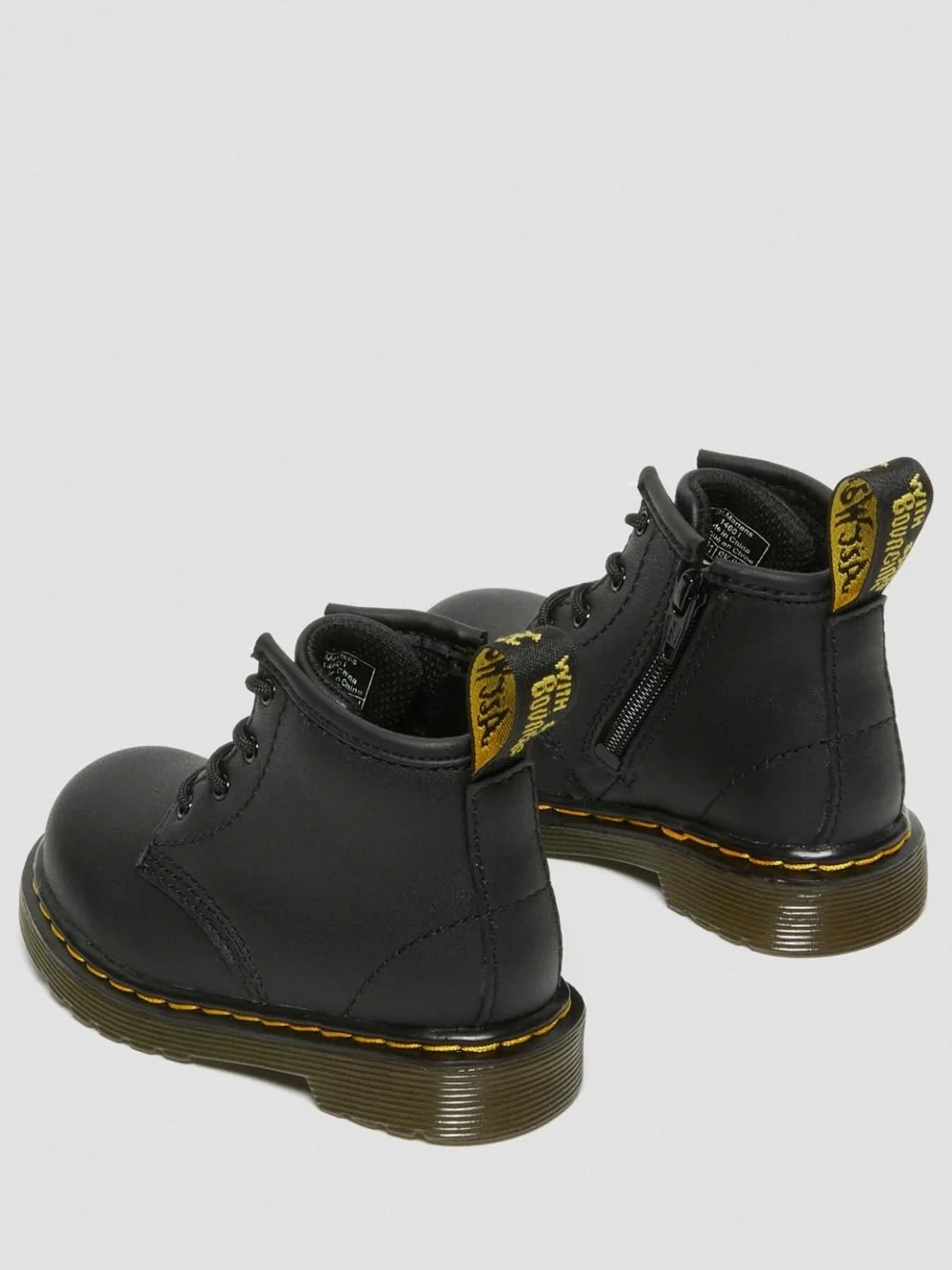 Dr. Doc Martens Baby Classic Black Leather Lace-Up Boots Yellow Stitching Sz 4